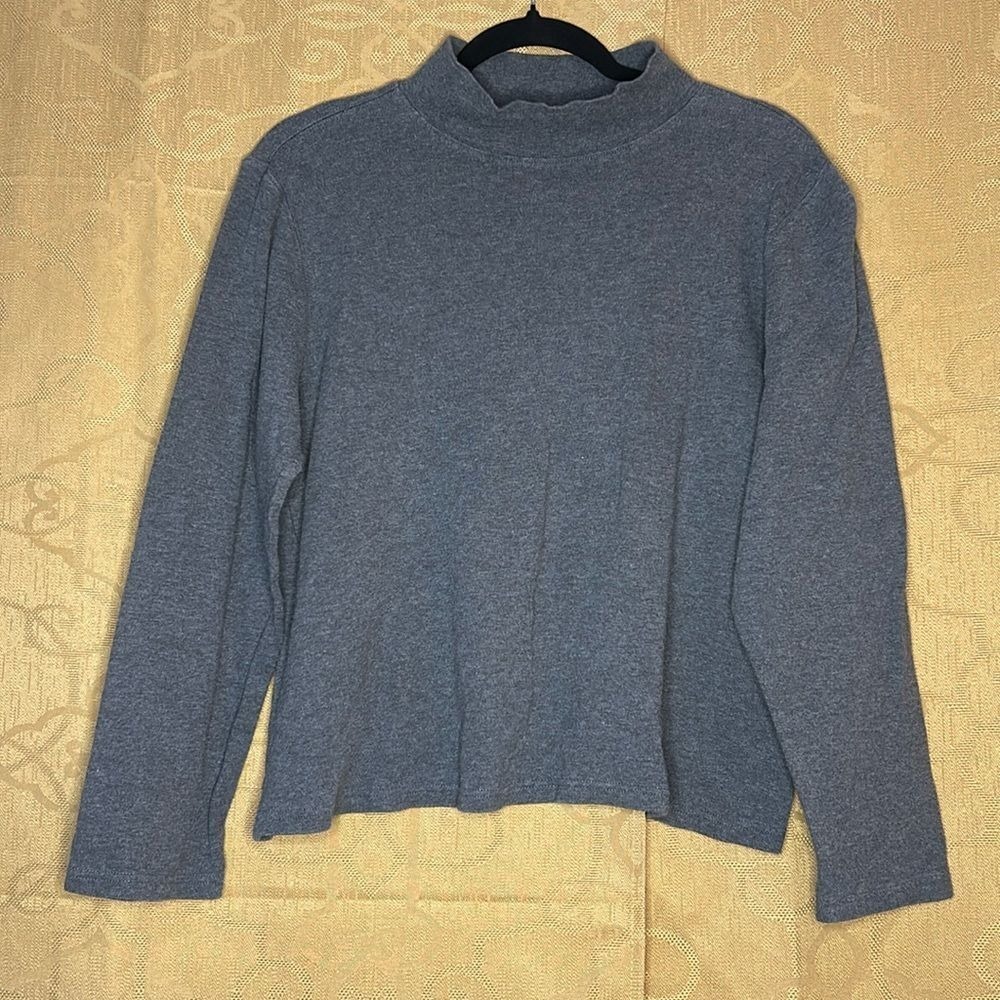 Charter Club Petite Gray 100% Pima‎ Cotton Mock Neck Long Sleeve Top P/XL Fall